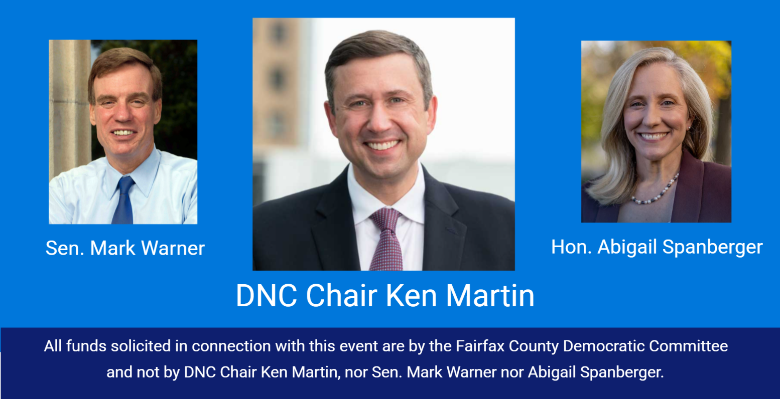 May 18 Blue Fairfax Dinner >> DNC Chair Ken Martin Special Guest | Sen. Warner & Hon. Abigail Spanberger Featured Speakers