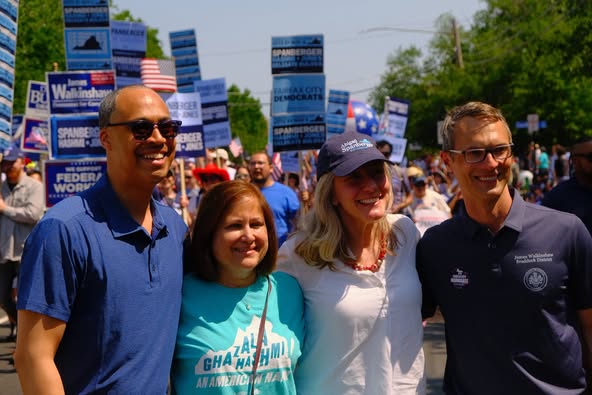 11th CD Democratic nominee James Walkinshaw with Abigail Spanberger, Ghazala Hashmi, Jay Jones at Fairfax City 4th of July Parade