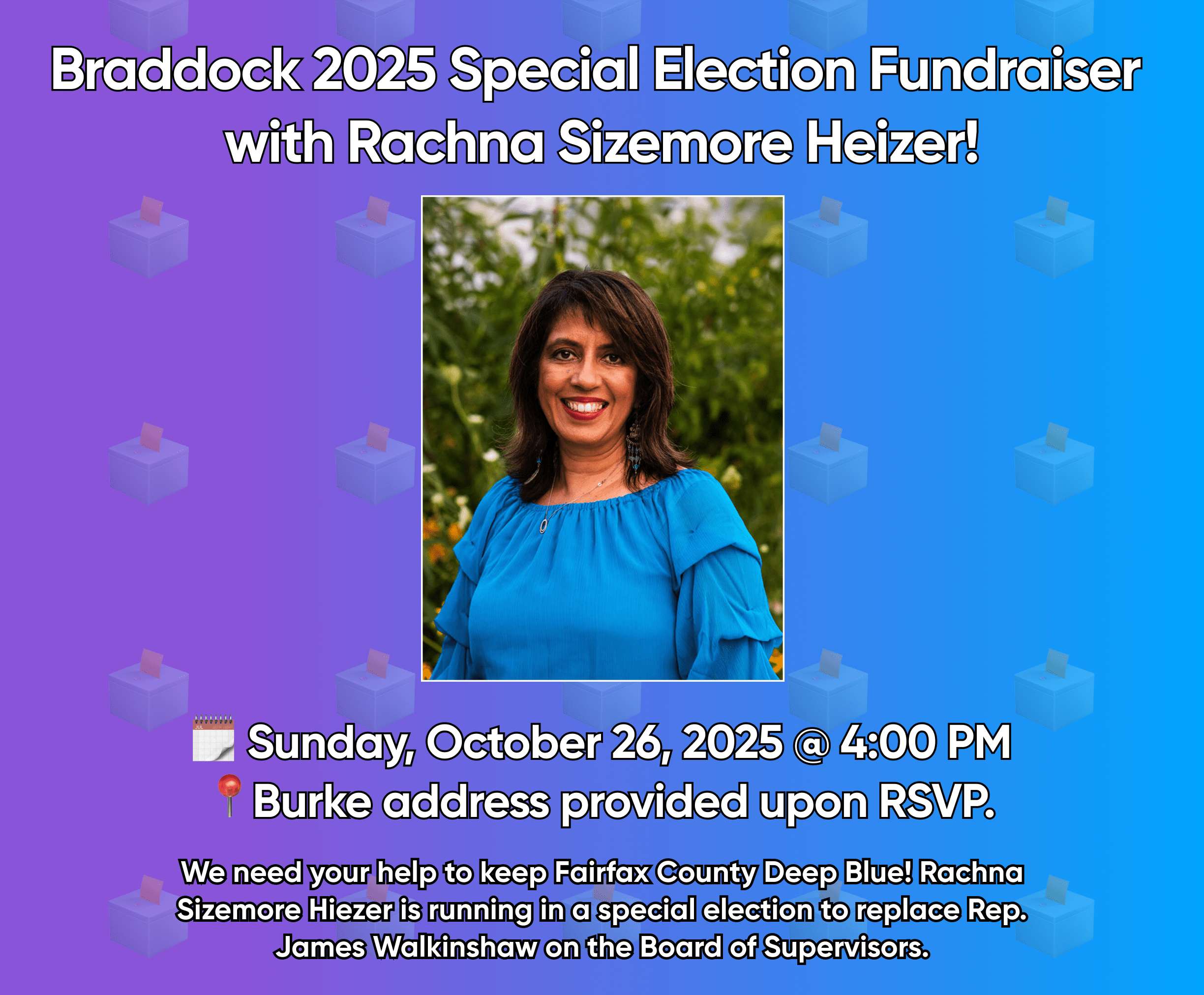 Sun., Oct. 26 @ 4 PM >> Fundraiser for Rachna Sizemore Heizer hosted by FCDC